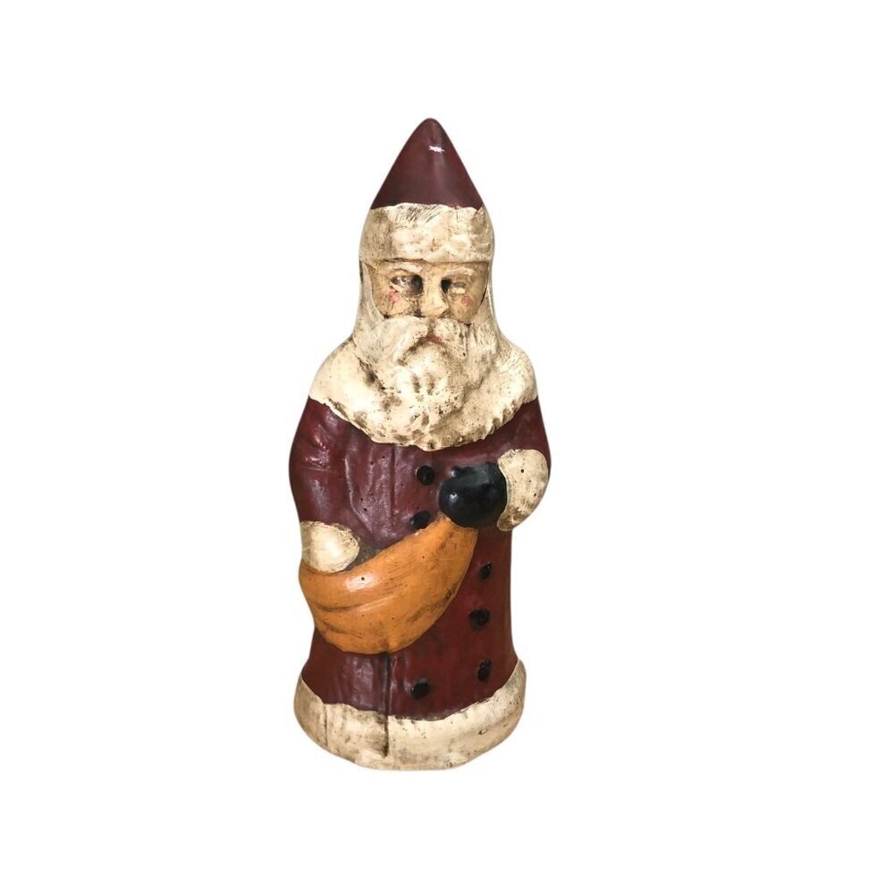 Vintage Fairfield Folk Art Primitive Rustic Santa Chalkware Hand Crafted USA 9"